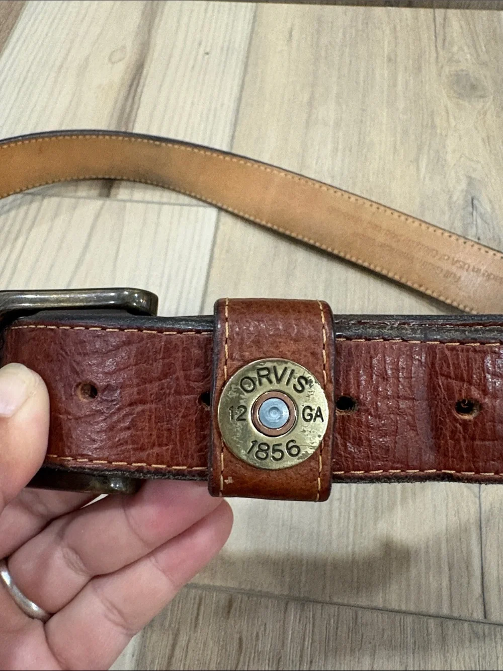 Orvis Bison Brown Leather Shotshell Men's Belt size 36